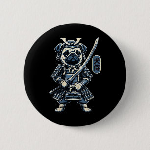Womens Japanese Samurai Dog Tattoo, Pug Dog Kawaii 6 Cm Round Badge