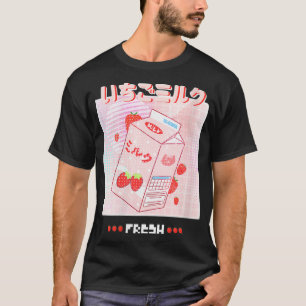 Womens Japanese Strawberry Milk Shake Kawaii VNeck T-Shirt