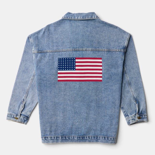 Women's jeans jacket, USA flag (Jacket) Denim Jacket (Back)