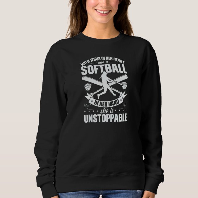 Womens Jesus In Her Heart A Softball In Her Hand S Sweatshirt (Front)