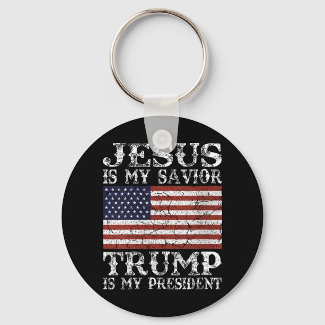 Womens Jesus Is My Saviour Trump is My President 2 Key Ring (Front)
