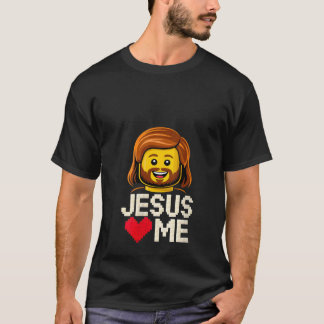 Womens Jesus Loves Me Builder Building Bricks Bloc T-Shirt