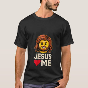 Womens Jesus Loves Me Builder Building Bricks Bloc T-Shirt