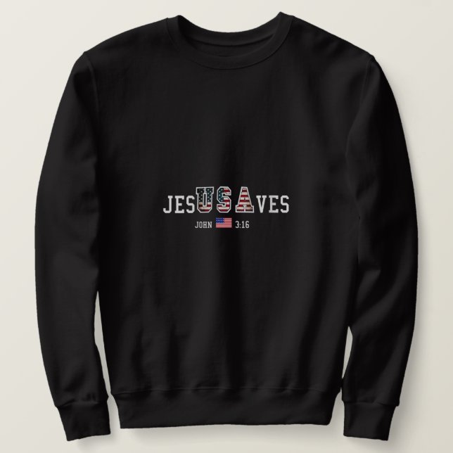 Womens Jesus saves usa american flag V-Neck Sweatshirt (Design Front)