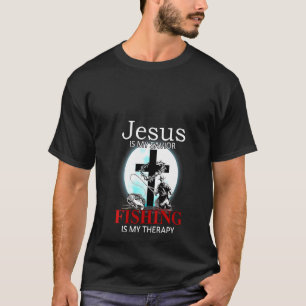 Womens Jeus Is My Saviour Fishing Is My Therapy C T-Shirt