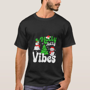 Womens Jolly Vibes Retro Snowman Christmas V Neck  T-Shirt