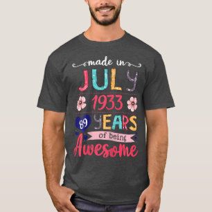 Womens July Girls 1933 Birthday Gift 89 Years Old T-Shirt