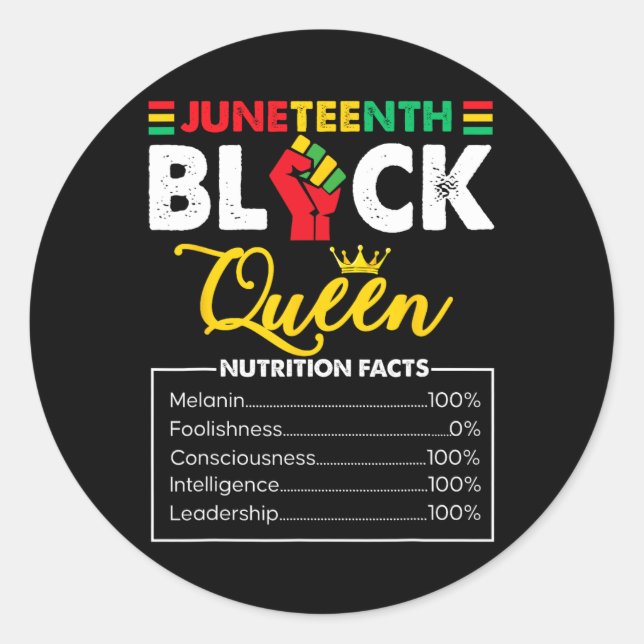 Womens Juneteenth Black African Queen Nutritional  Classic Round Sticker (Front)