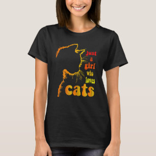 Womens Just A Girl Who Loves Cats silhouette kitty T-Shirt