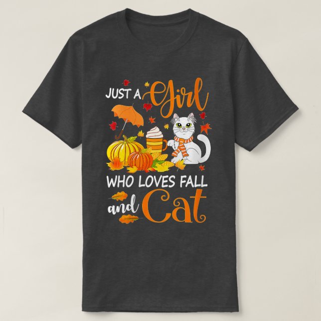 Womens Just A Girl Who Loves Fall And Cat Hallowee T-Shirt (Design Front)