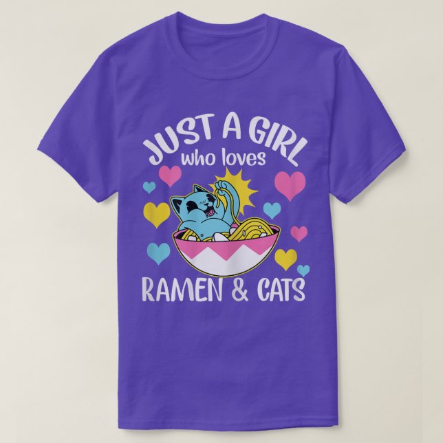 Womens Just A Girl Who Loves Ramen And Cats Funny  T-Shirt (Design Front)