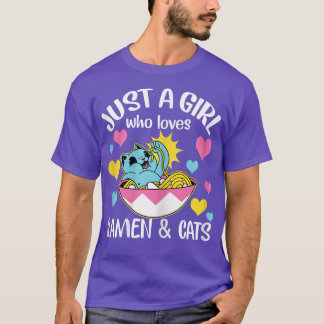 Womens Just A Girl Who Loves Ramen And Cats Funny  T-Shirt