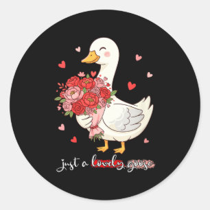 Women's Just A Lovely Goose Bouquet Roses Floral V Classic Round Sticker
