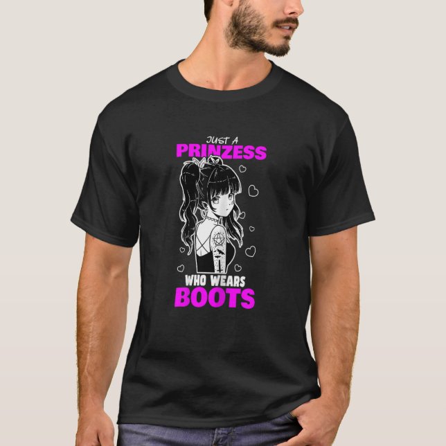 Womens Just a prinzess who wears boots creepy goth T-Shirt (Front)