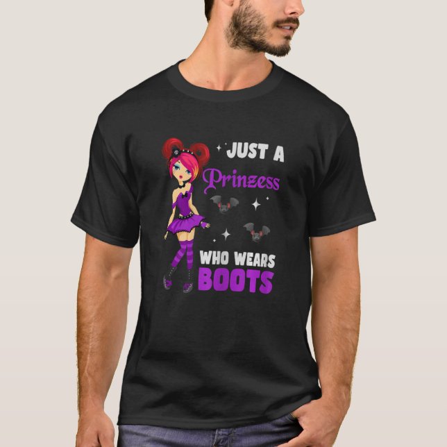 Womens Just a prinzess who wears boots creepy goth T-Shirt (Front)