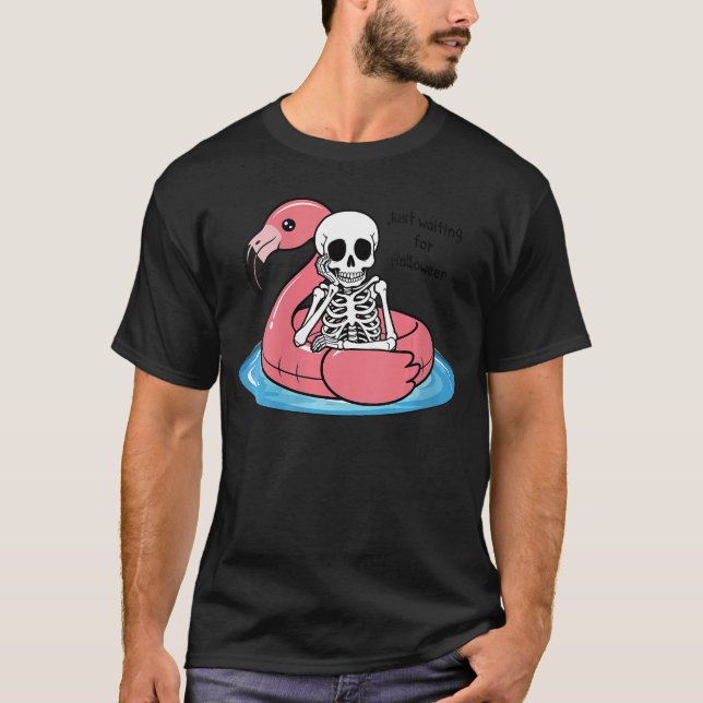 Womens Just Waiting For Halloween Skeleton Pink Fl T-Shirt (Front)