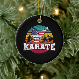 Women's Karate - Girls Martial Arts USA Flag Ceramic Ornament