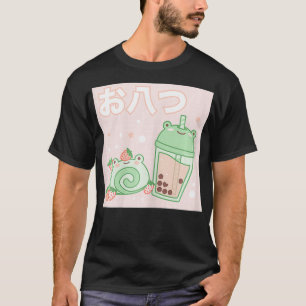 Womens Kawaii Aesthetic Cute Boba Milk Tea & Straw T-Shirt
