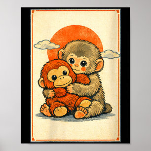 Women's kawaii baby monkey cute japanese macaque poster