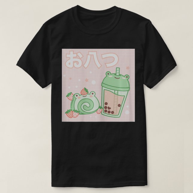 Womens Kawaii Esthetic Cute Boba Milk Tea & Straw T-Shirt (Design Front)
