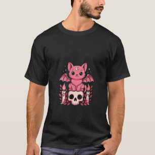 Womens Kawaii Pastel Goth Cute Creepy Cat Bat Skel T-Shirt