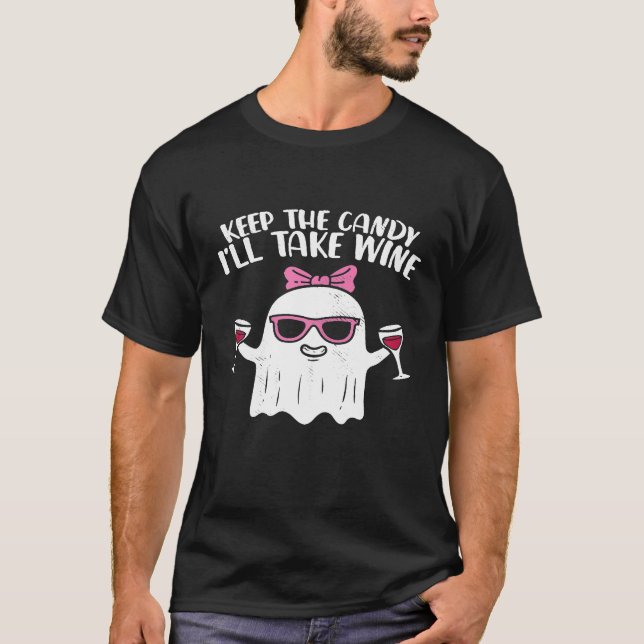Womens Keep Candy Ill Take Wine Ghost Funny Hallow T-Shirt (Front)