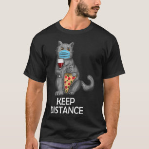 Womens Keep distance Funny cat with face mask red T-Shirt