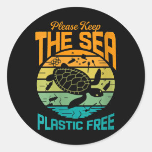 Womens Keep The Sea Plastic Free Saying, Classic Round Sticker