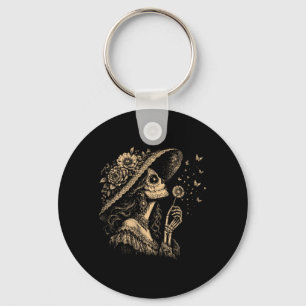 Womens La Catrina Blowing Wishes Dandelion Design Key Ring