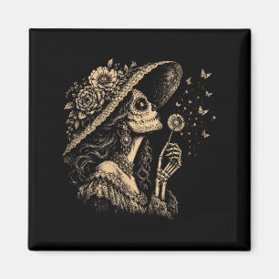 Womens La Catrina Blowing Wishes Dandelion Design Magnet
