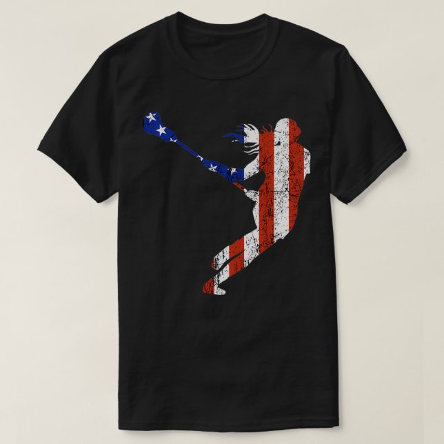 Womens Lacrosse Player  Patriotic USA Sport Team A T-Shirt (Design Front)