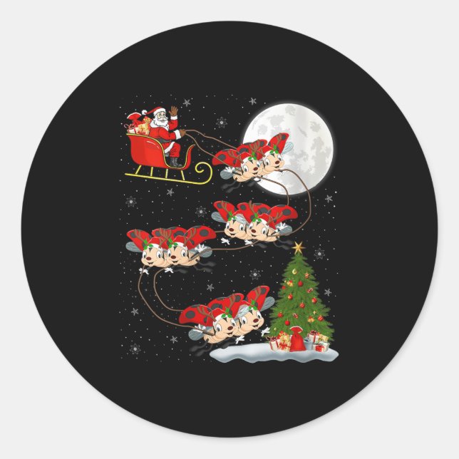 Womens Ladybug Ladybird Santa Sleigh Flying Funny  Classic Round Sticker (Front)