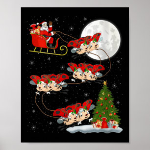 Womens Ladybug Ladybird Santa Sleigh Flying Funny Poster