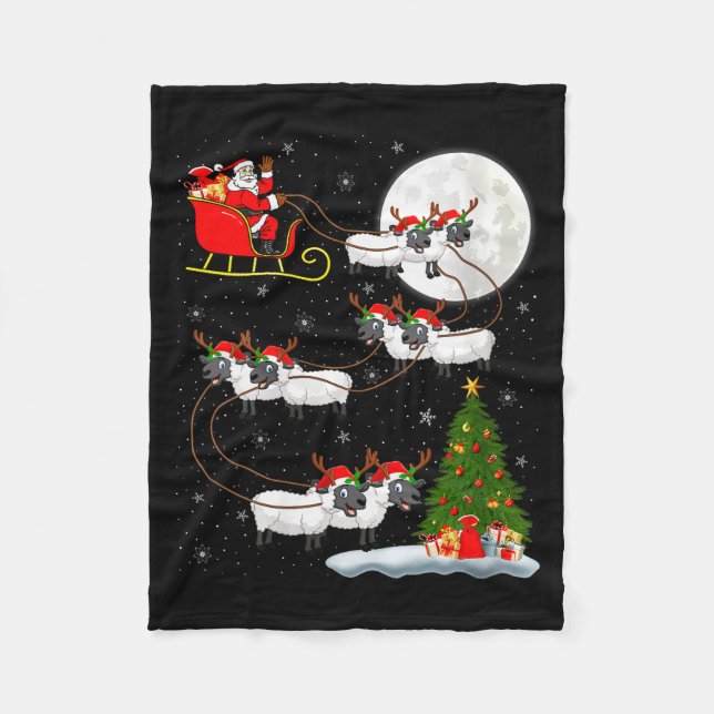 Womens Lambs Sheep Santa Sleigh Flying Funny Magic Fleece Blanket (Front)