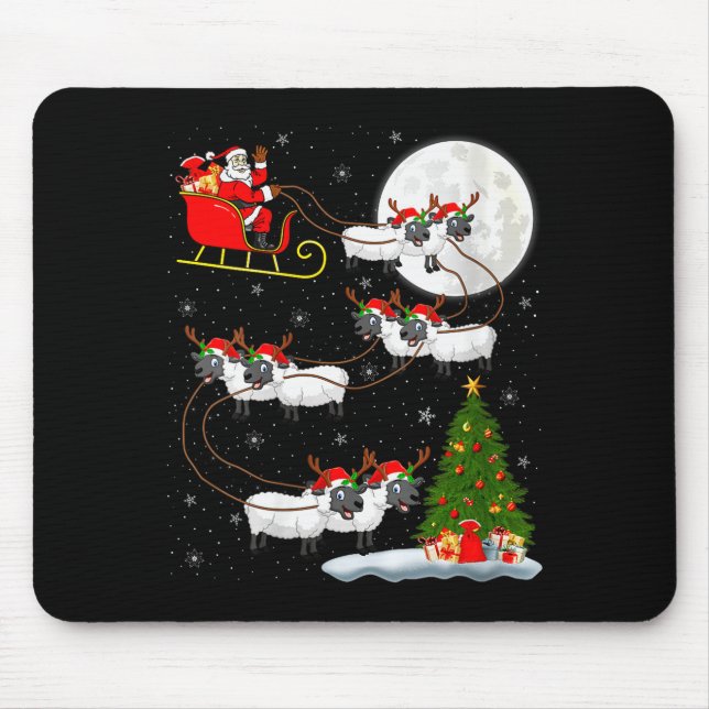 Womens Lambs Sheep Santa Sleigh Flying Funny Magic Mouse Pad (Front)