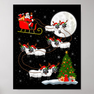 Womens Lambs Sheep Santa Sleigh Flying Funny Magic Poster
