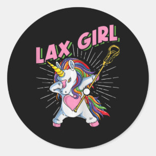Womens Lax Girl Dabbing Unicorn With Lax Stick Lac Classic Round Sticker