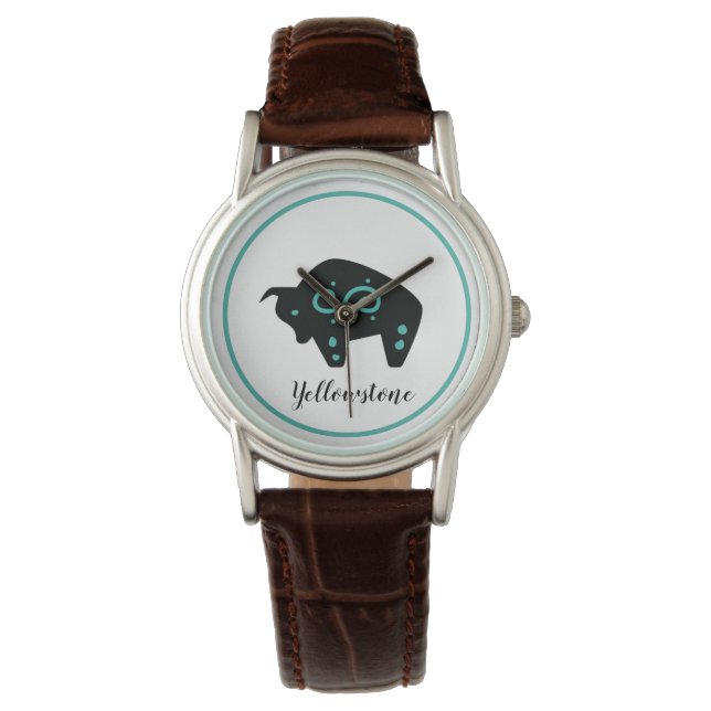 Womens Leather Watch-Yellowstone Buffalo Watch (Front)