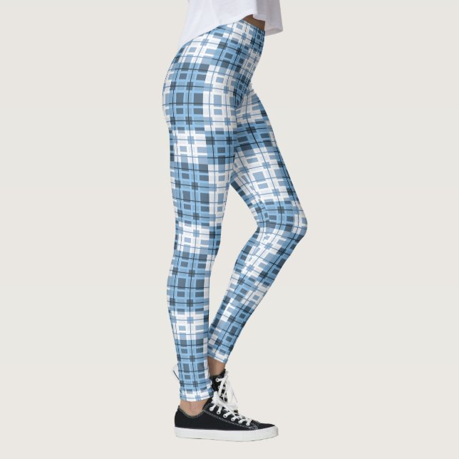 Women's Leggings-Blue Plaid Leggings (Right)