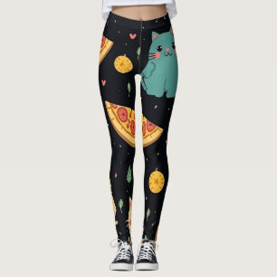 Women's Leggings Cat and Pizza Print