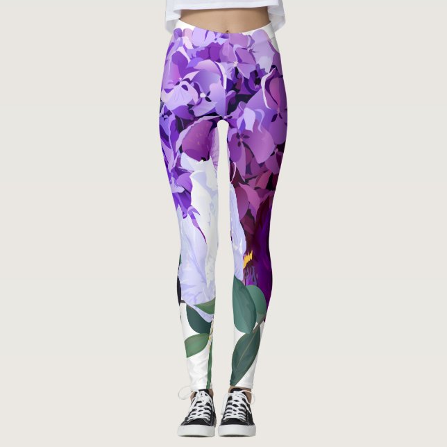 Women's Leggings Lavender Hibiscus on White (Front)