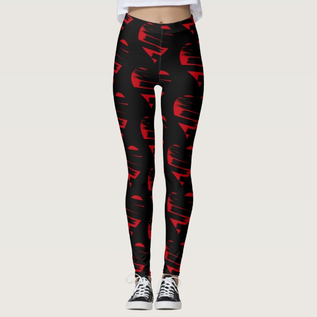 Women's Leggings-Valentine Red Hearts Leggings (Front)