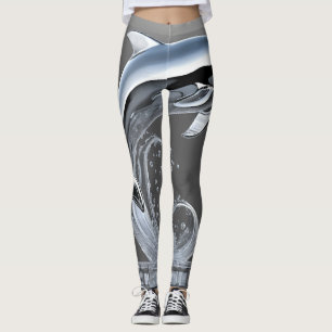 womens leggings wave and dolphin