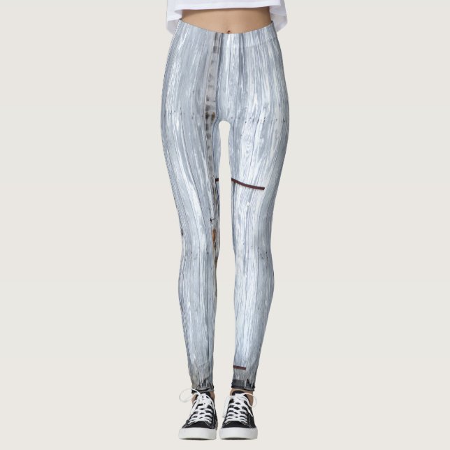 Women's Leggings White Wash Wood Barn Door Country (Front)