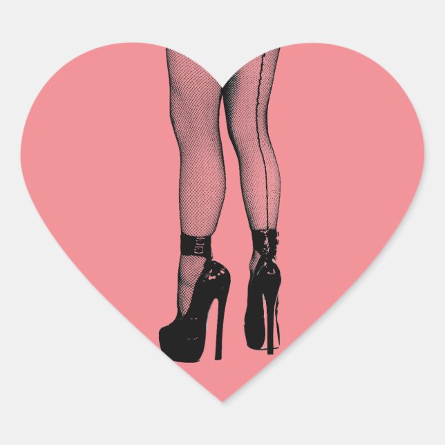 Womens Legs Fishnet Stockings fashion Ink Drawing Heart Sticker (Front)