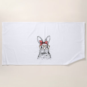 Womens Leopard Easter Bunny Rabbit V-Neck Beach Towel