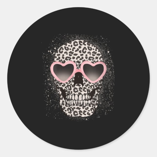 Womens Leopard Gothic Skull Cool Skeleton Cheetah  Classic Round Sticker (Front)