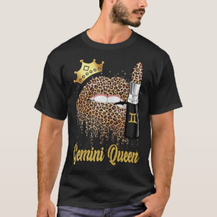 Womens Leopard Lip Gemini Queen Zodiac May June Bi T-Shirt