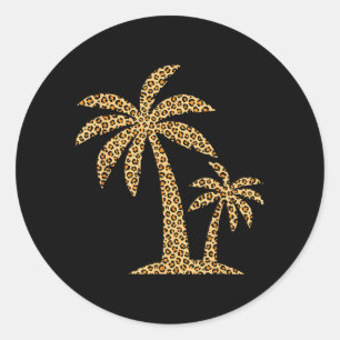 Womens Leopard Print Palm Tree Summer Vacation Classic Round Sticker