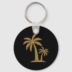 Womens Leopard Print Palm Tree Summer Vacation Key Ring